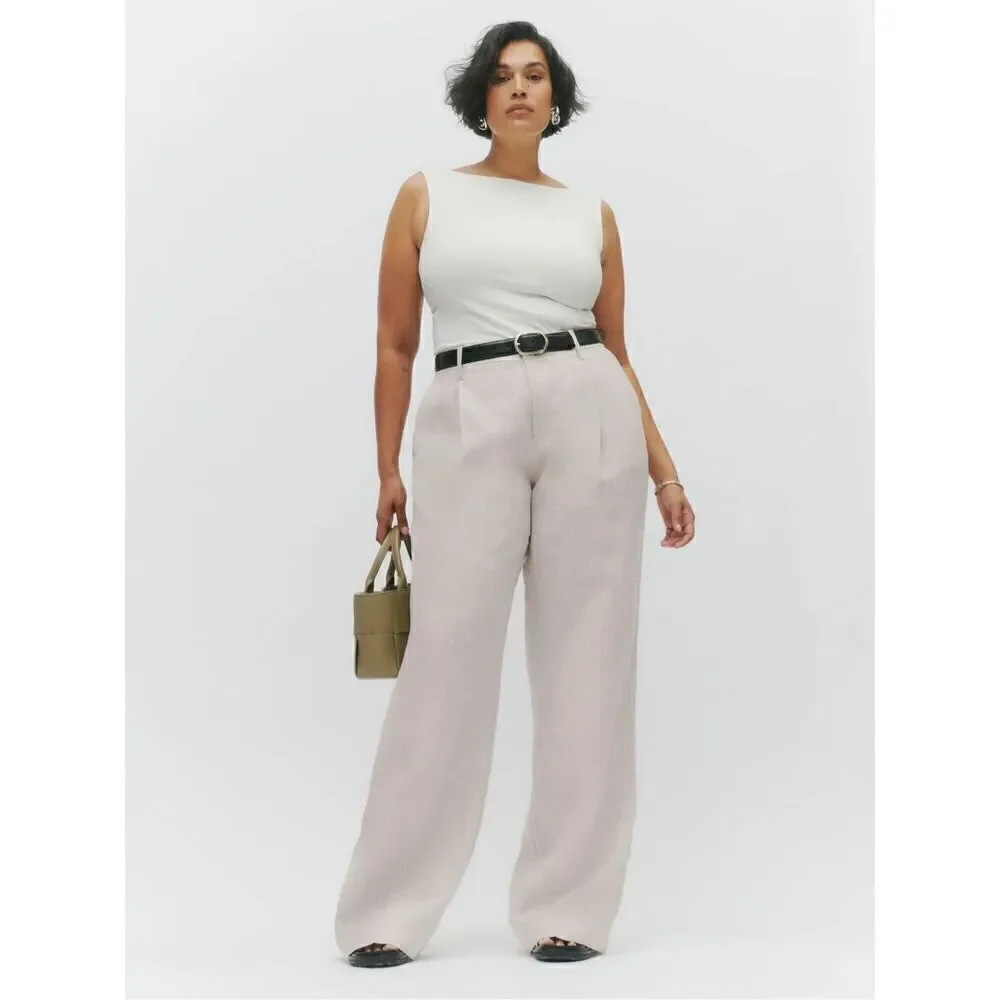 Reformation Alex Mid Rise Linen Pant in Oatmeal NWT Size 18